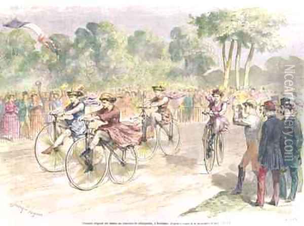 Original Costumes for the Velocipede Race in Bordeaux Oil Painting - Godefroy Durand