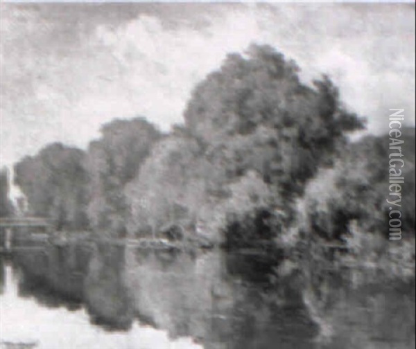 River Landscape Oil Painting - Charles Euphrasie Kuwasseg