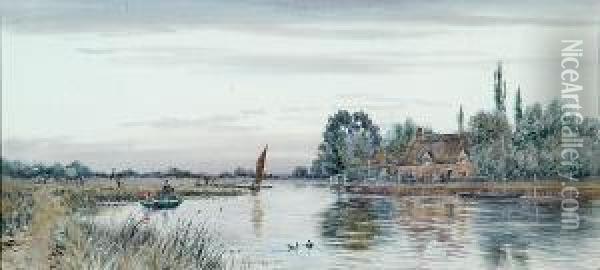 Boats On The River At Horning Oil Painting - Robert Winter Fraser