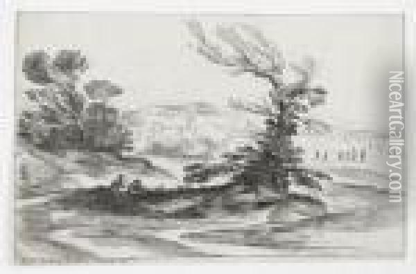 Funf Altmeistergraphiken Mit Landschaftsdarstellungen Oil Painting - Guercino