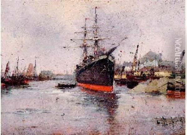 Cargo Dans Le Port Oil Painting - Eugene Galien-Laloue