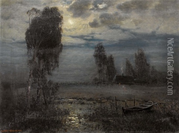 Nachtliche Moorlandschaft Im Mondschein Oil Painting - Vartan Makokian