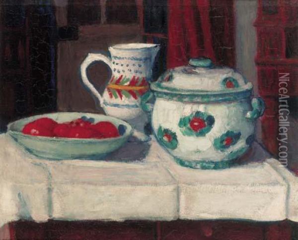 Still Life With Tureen, Jug And Dish Oil Painting - Roderic O'Conor