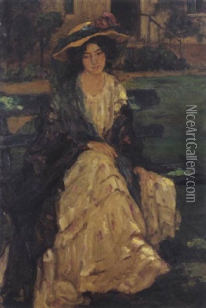 Jeune Fille Au Chapeau A Fleur Oil Painting - Henry Salem Hubbell