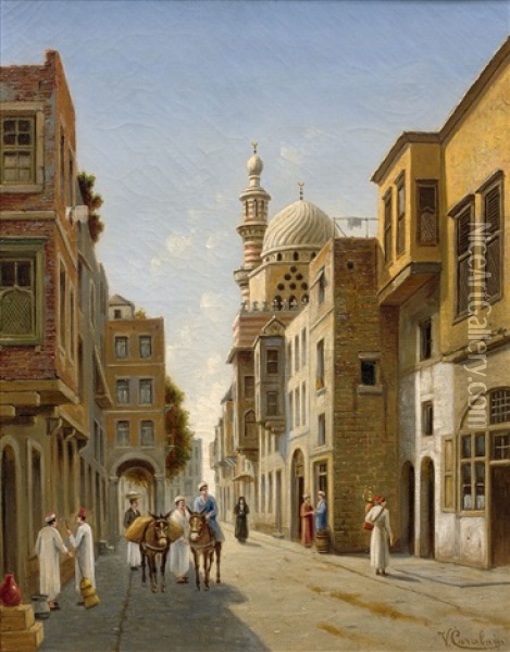 Rue Souk El Selaks, Le Caire Oil Painting - Victor Carabain