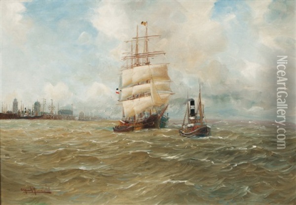 Ships Off Cuxhaven Oil Painting - Alfred Serenius Jensen