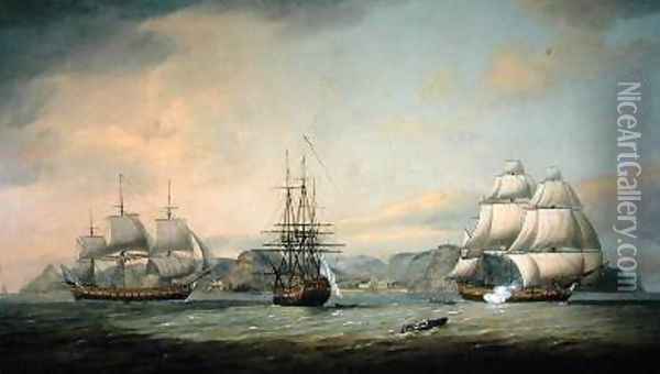 East Indiaman Ceres off St Helena 1788 Oil Painting - Thomas Luny