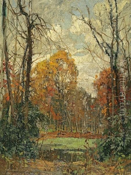 Pool In The Woods Oil Painting - Frederick John Mulhaupt