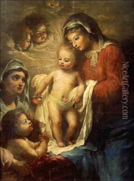 La Sainte Famille Avec Saint Jean Baptiste Et Sainte Elisabeth Oil Painting - Gillis Backereel