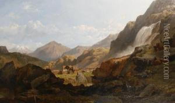 Falls Of Sallanches In The Valais,switzerland Oil Painting - George Clarkson Stanfield
