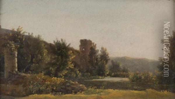 Etangs Sur Fond De Ruines Oil Painting - Jacob Jacobs