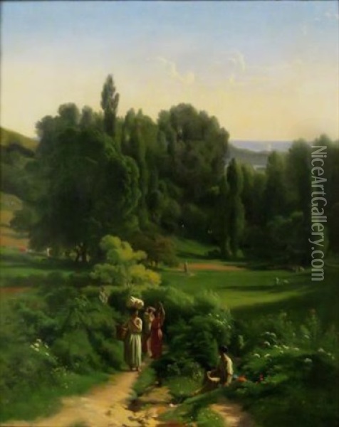 In The Roman Compagna Oil Painting - Paul Jean Flandrin