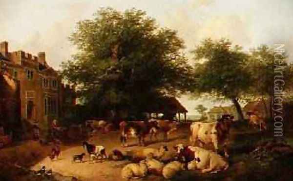 Farmyard scene Oil Painting - Antonius Josephus Madlener