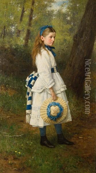 Girl In Woodland Oil Painting - George, Sir Reid