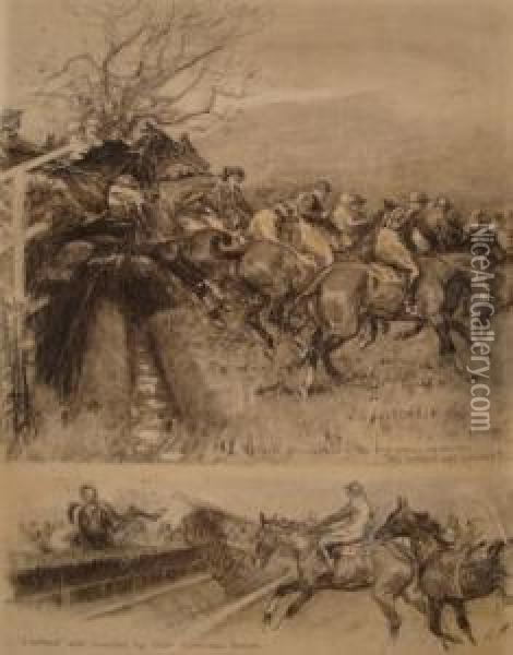 ' Impressions At Cheltenham ' 2 Part Picture Oil Painting - Gilbert Holiday