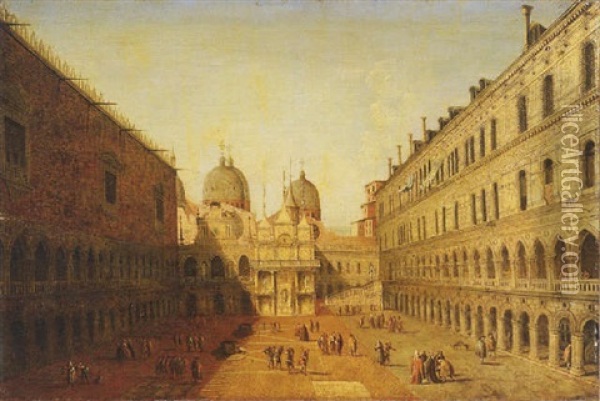 The Courtyard Of The Doge's Palace, Venice, Looking North Oil Painting - Francesco Albotti