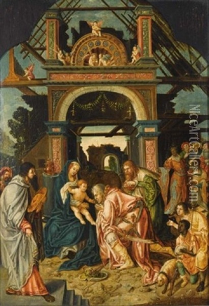 The Adoration Of The Magi Oil Painting - Jacob Cornelisz Van Oostsanen