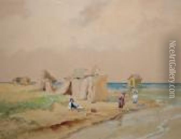 Children Playing On The Beach Oil Painting - Antal Neogrady