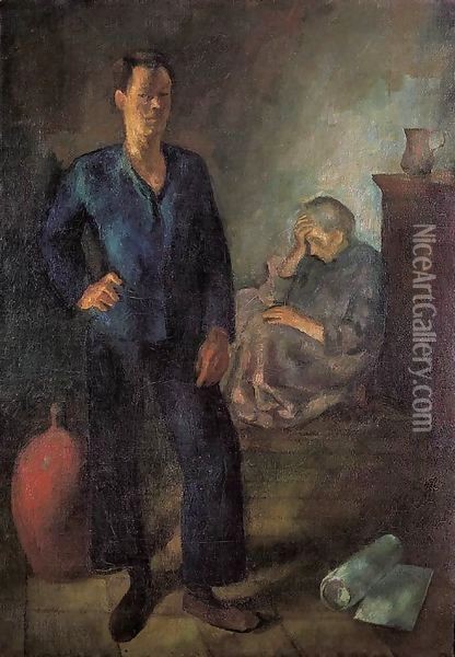 My Mother and I 1923 Oil Painting - Istvan Desi-Huber