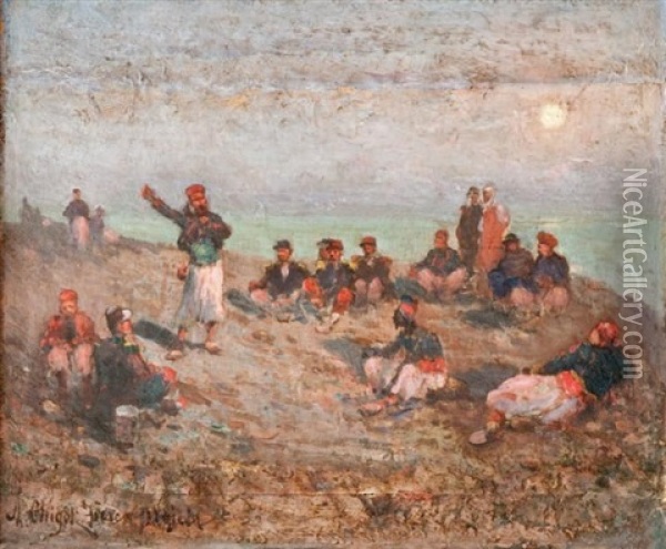Campement De Zouaves (+ Sketch, Verso) Oil Painting - Alphonse Chigot