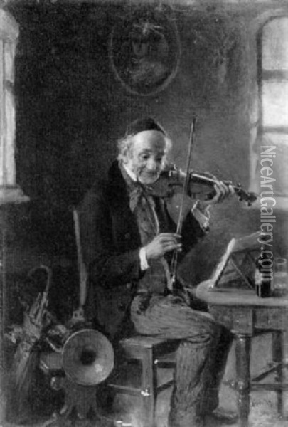 Alter Geigenspielender Musikant Am Tisch Oil Painting - Hermann Kern