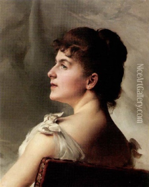 A Portrait Of A Lady In Profile Oil Painting - Paul Francois Quinsac
