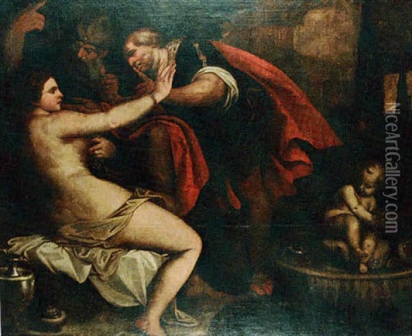 Susanna And The Elders Oil Painting - Giovanni Battista Langetti