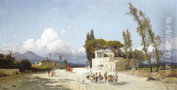 Strada Di Paese Oil Painting - Hermann David Salomon Corrodi