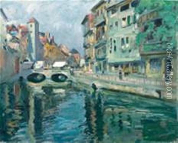 Annecy, Le Canal Oil Painting - Lucien-Hector Jonas