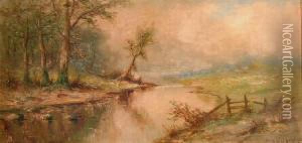 Wooded Landscape With A Stream Oil Painting - Ramsome Gillet Holdredge