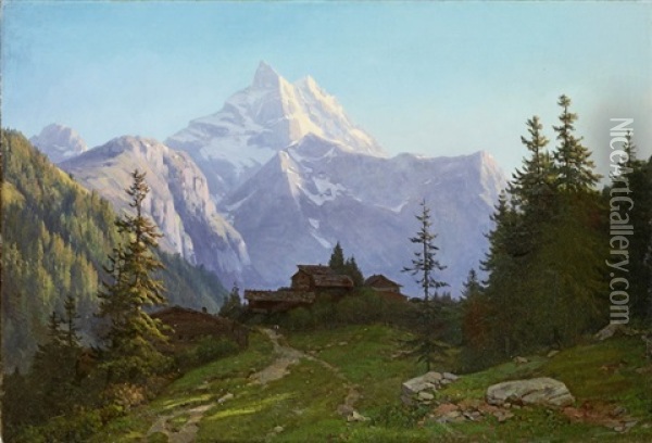 Gebirgslandschaft Mit Ausblick Auf Das Matterhorn Oil Painting - Jean Philippe George-Julliard