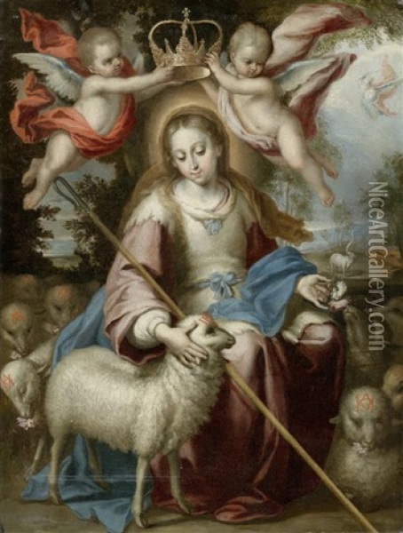 Gottes Mutter Mit Lammern, Divina Pastora Oil Painting - Bernardo German Llorente