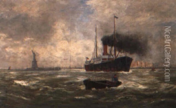 In New York Harbor Oil Painting - Alexander Essfeld