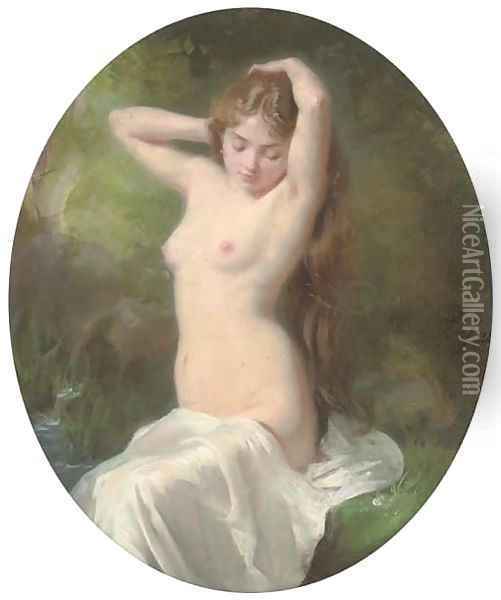 Female nude by the bathing pool Oil Painting - Cecille Berthe Lafosse