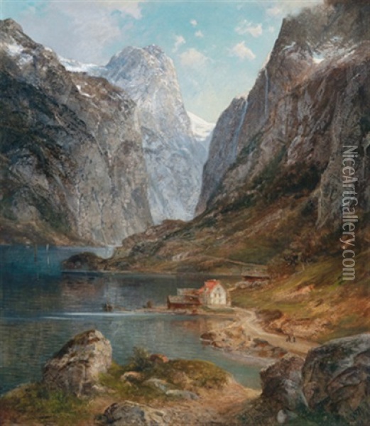 Norwegische Fjordlandschaft Oil Painting - Alfred K.J.O. von Schoenberger