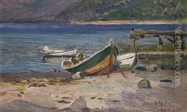 Boote Am Strand Oil Painting - Heinrich Petersen-Flensburg
