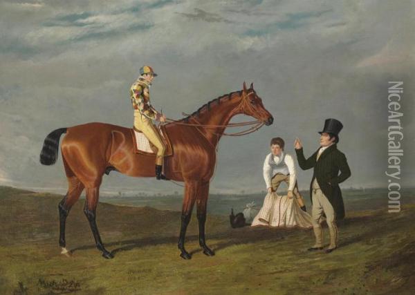Memnon, A Bright Bay, William Scott Up, Wearing The Harlequincolors Of Lord Darlington Oil Painting - John Frederick Herring Snr
