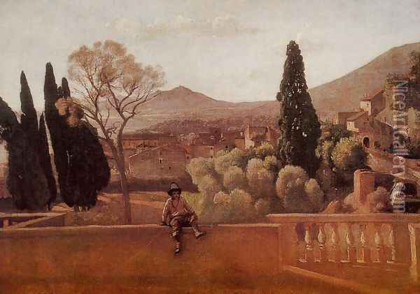 Gardens of the Villa d'Este at Tivoli Oil Painting - Jean-Baptiste-Camille Corot