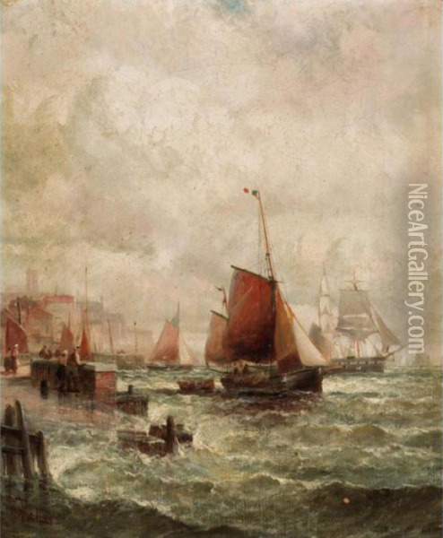 French Fishing Boat, Outward Bound Oil Painting - William A. Thornley Or Thornber