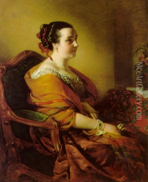 Frau Holle (kniestuck Einer Dame) Oil Painting - Friedrich von Amerling