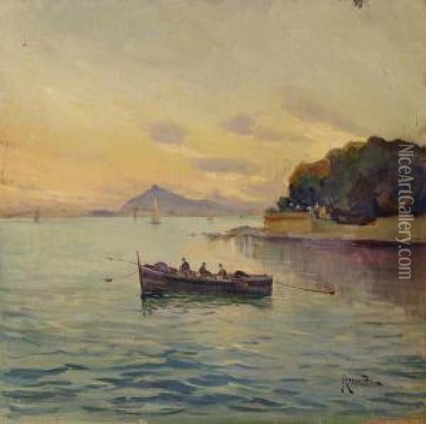 Marina Oil Painting - Oscar Ricciardi