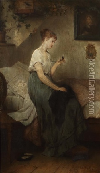 Junge Dame Mit Medaillon Oil Painting - Robert Julius Beyschlag
