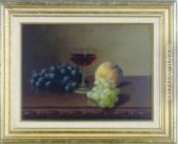 Still Life With Grapes, A Peach And A Glass Of Wine Oil Painting - Carducius Plantagenet Ream
