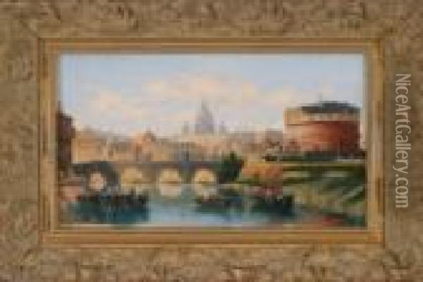 Rom - Blick Vom Tiber Miteinigen Fischerbooten Auf Die Engelsburg Und Den Petersdom Oil Painting - Karl Kaufmann