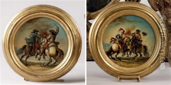 Choc De Cavalerie (pair) Oil Painting - Francesco Simonini