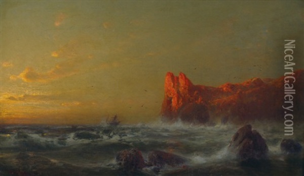 Tosende See Vor Der Bretonischen Kuste Im Abend Oil Painting - Hermann Eschke