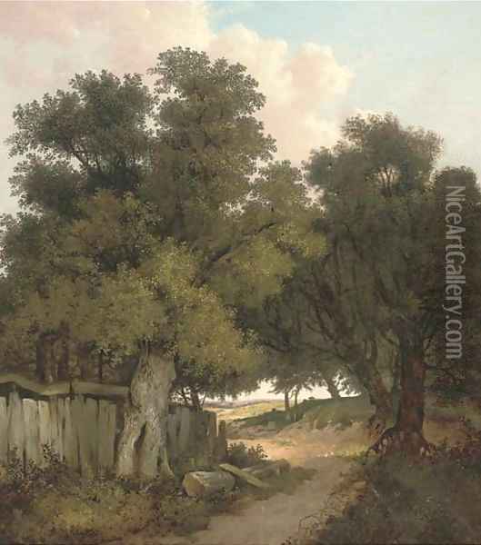 A rustic woodland track Oil Painting - John Berney Ladbrooke