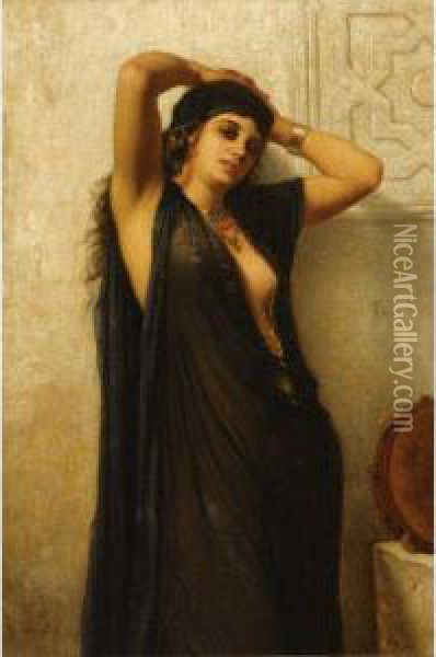 A Portrait Of A Gypsy Woman Oil Painting - Charles Zacharie Landelle