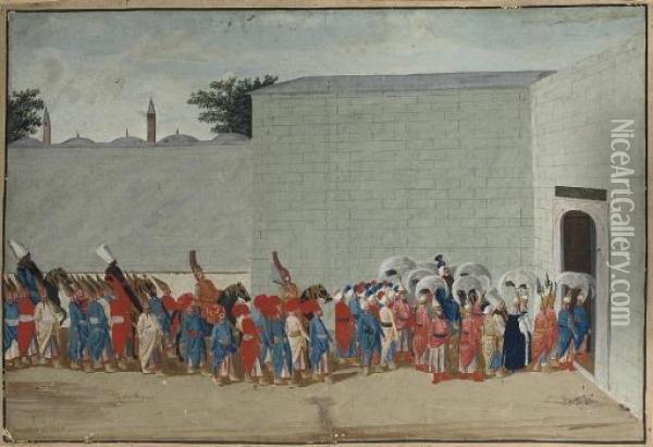 A Sultan And His Entourage Entering A Palace Oil Painting - Jacopo Leonardis