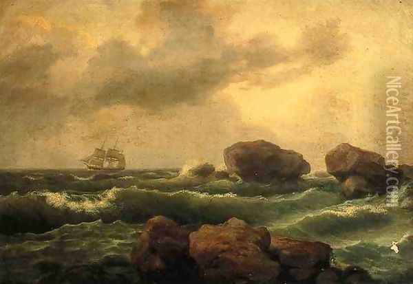 Seascape at Sunset Oil Painting - Thomas Birch